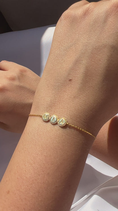 Pave Disc Diamond Name Bracelet
