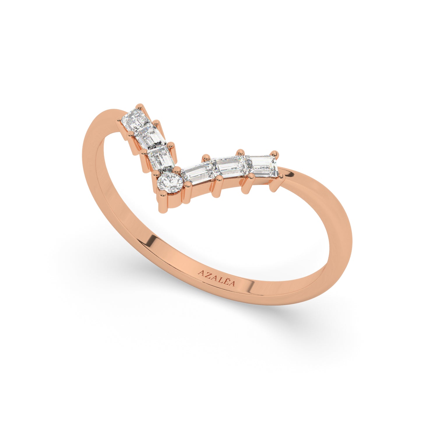 Gold Baguette Diamond Chevron Wedding Band