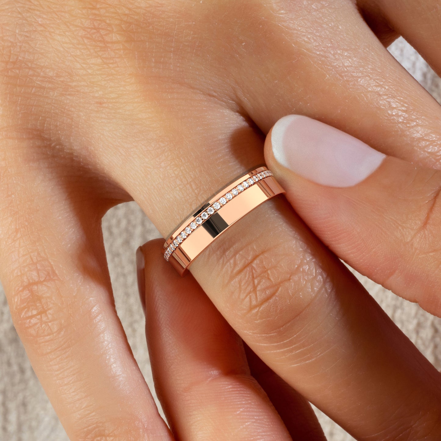 Thick Channel Set Diamond Wedding Ring
