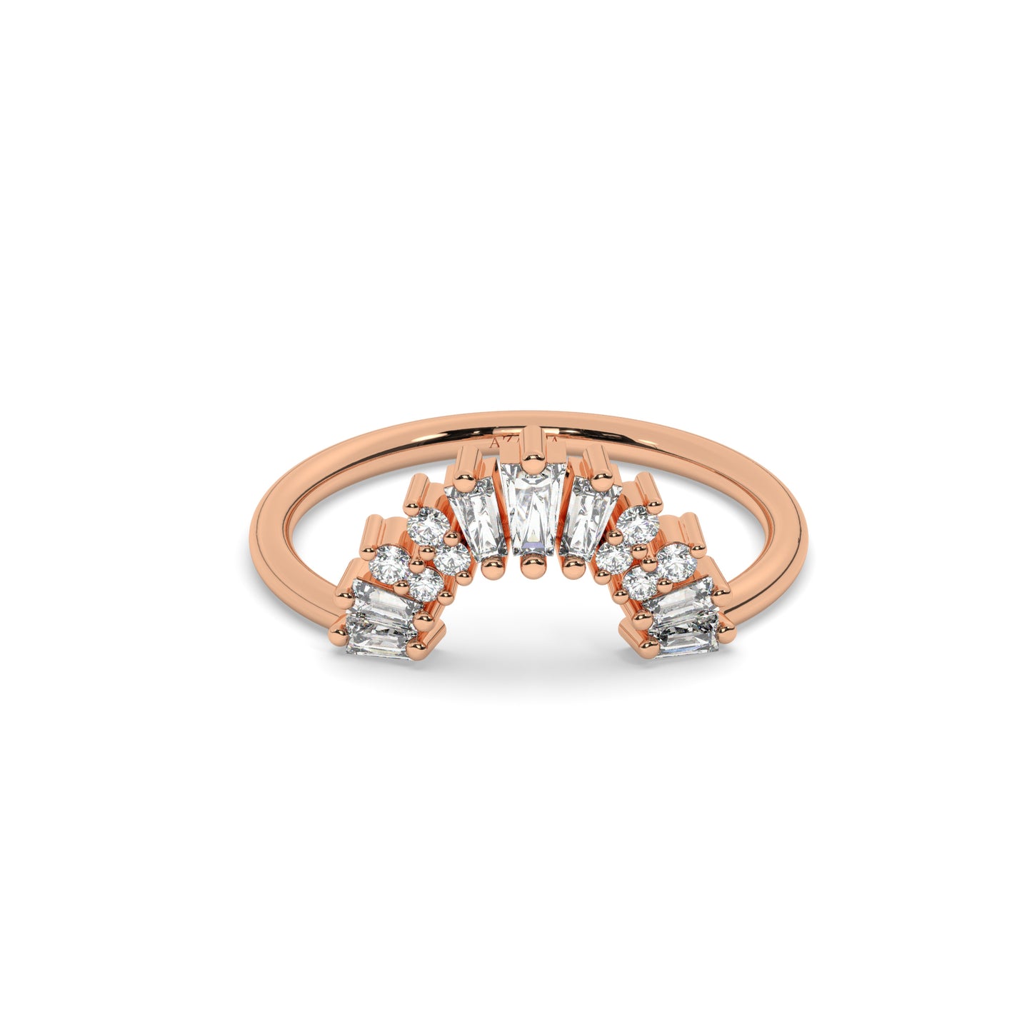 Curved Gold Baguette Round Diamond Wedding Band