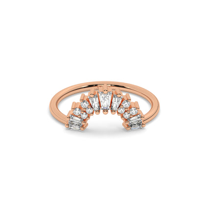 Curved Gold Baguette Round Diamond Wedding Band