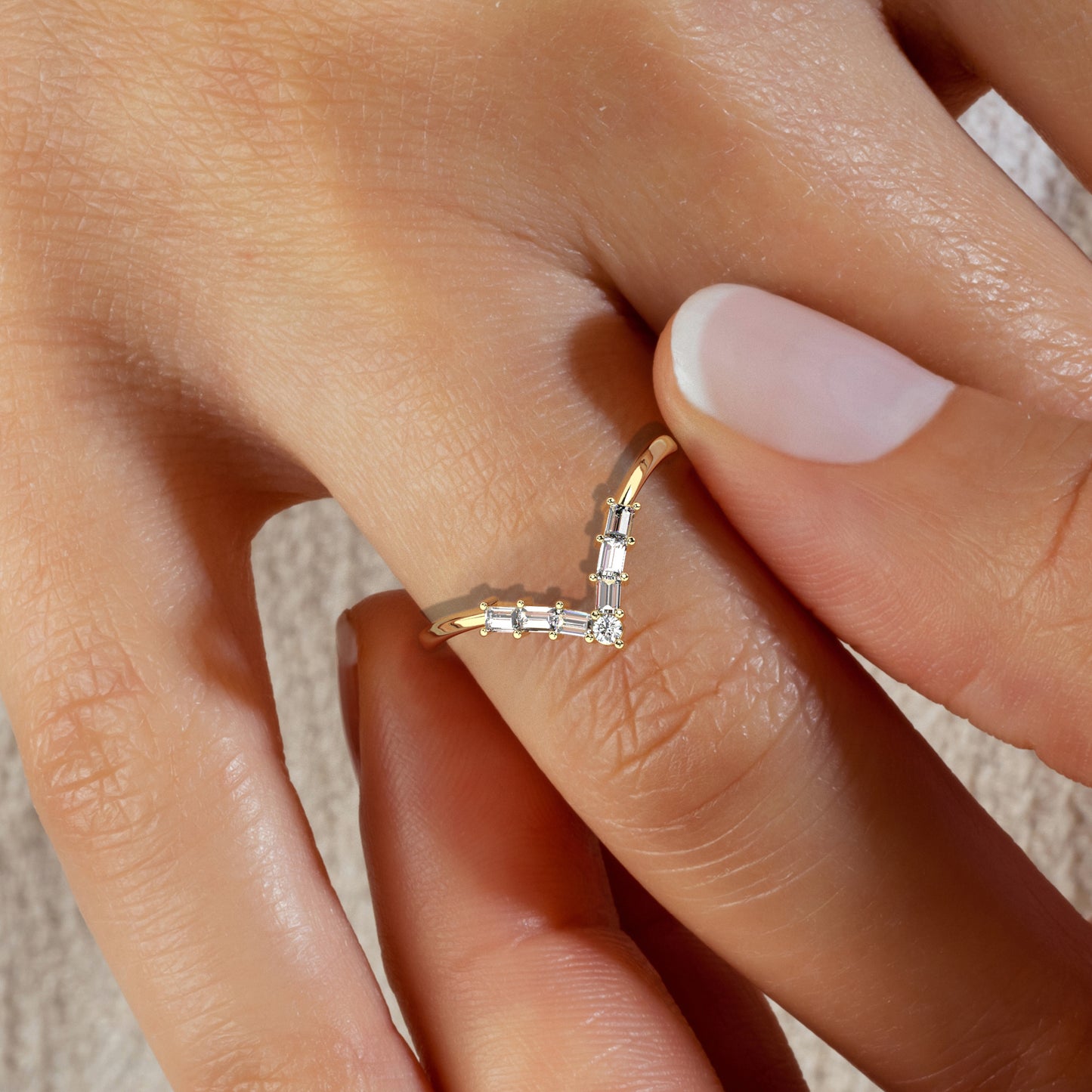 Gold Baguette Diamond Chevron Wedding Band
