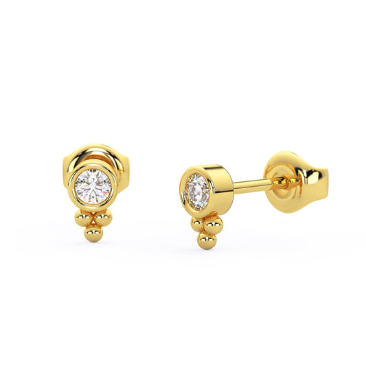 Trio Round Bezel Diamond Stud Earrings
