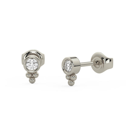 Trio Round Bezel Diamond Stud Earrings