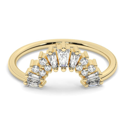 Curved Gold Baguette Round Diamond Wedding Band