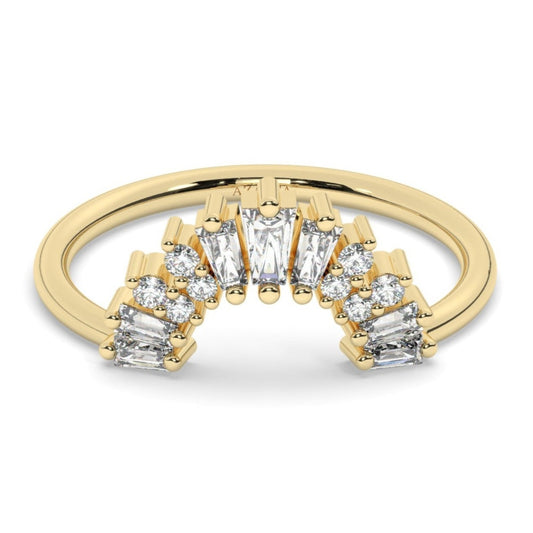 Curved Gold Baguette Round Diamond Wedding Band