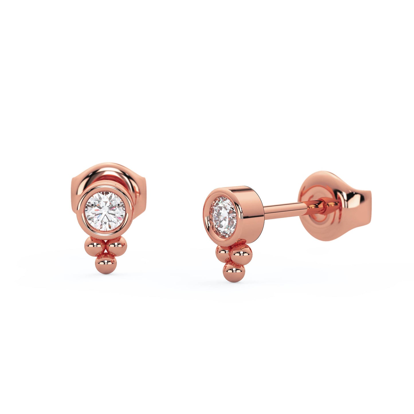 Trio Round Bezel Diamond Stud Earrings