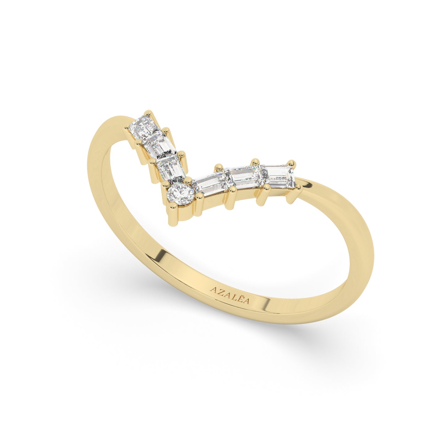 Gold Baguette Diamond Chevron Wedding Band