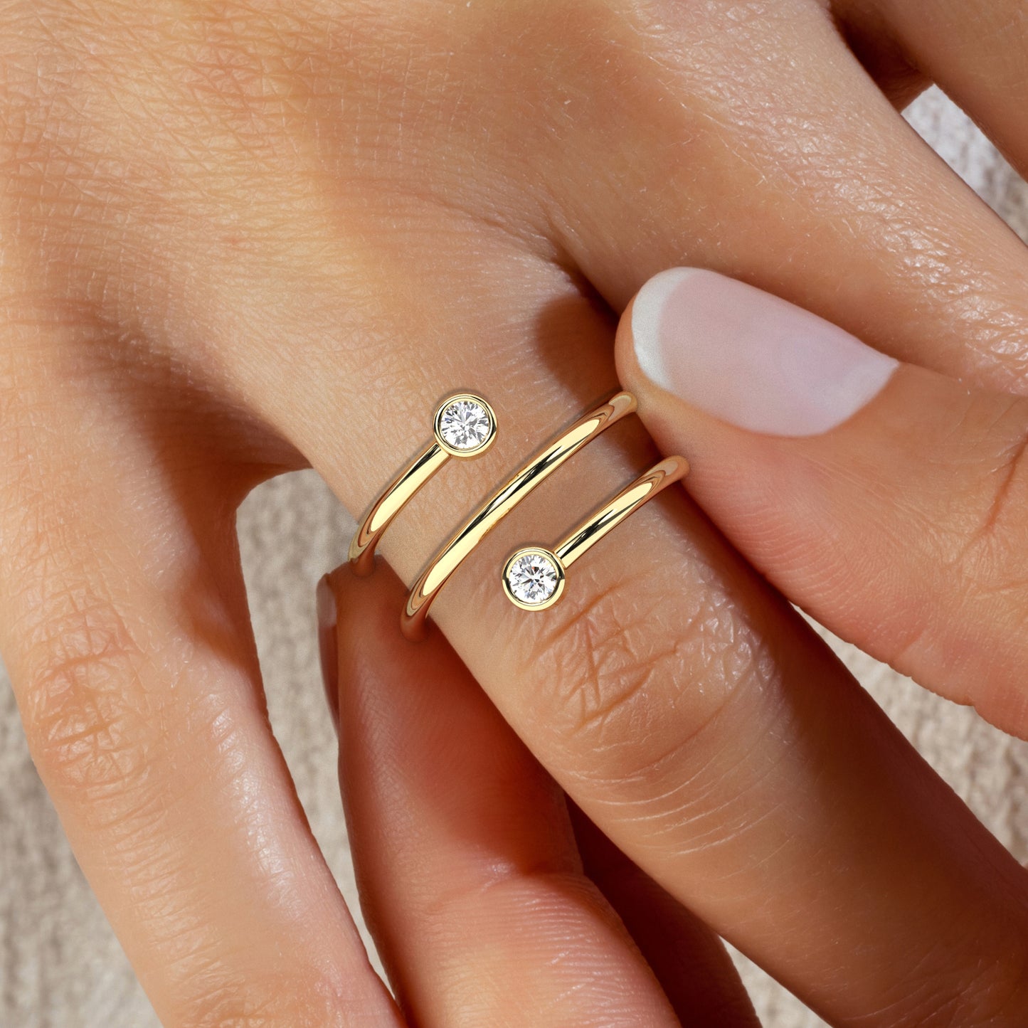 Gold Spiral Bezel Diamond Cuff Ring