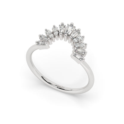 Curved Gold Baguette Round Diamond Wedding Band