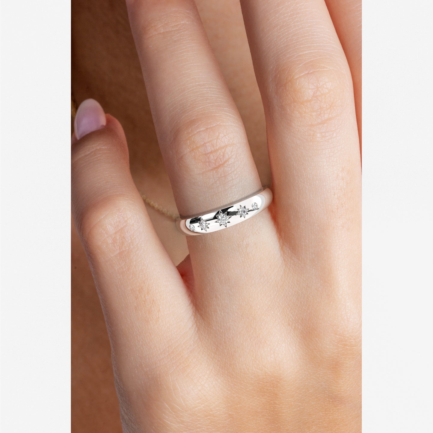 Engraved Star Diamond Stacking Ring