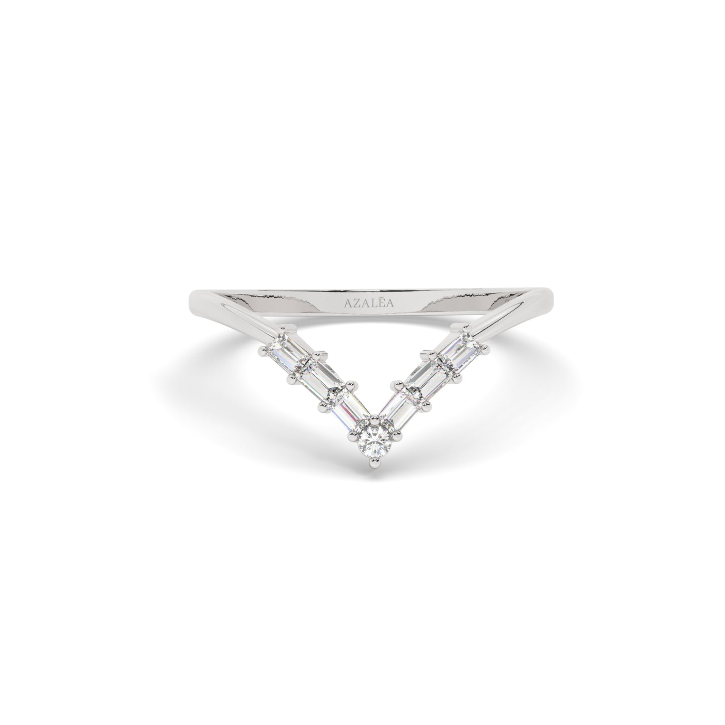 Gold Baguette Diamond Chevron Wedding Band