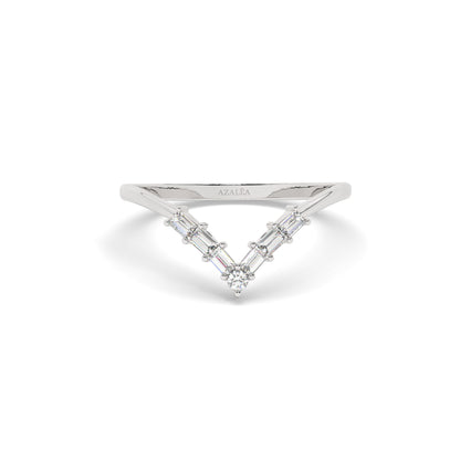 Gold Baguette Diamond Chevron Wedding Band