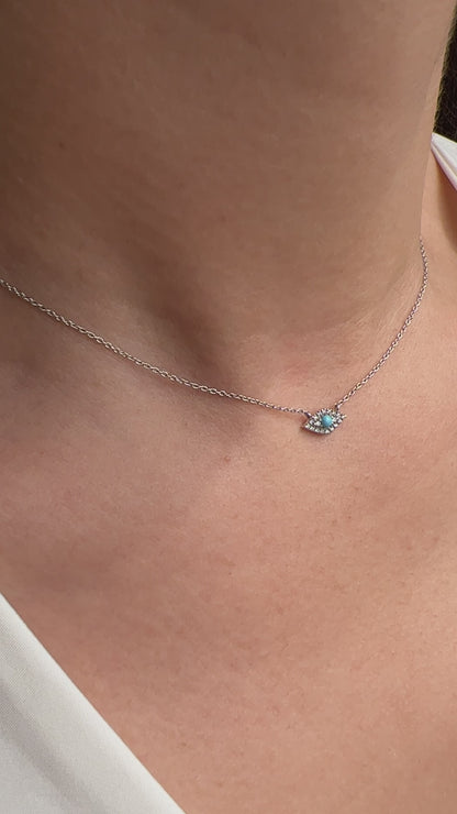 Gold Turquoise and Diamond Evil Eye Protection Necklace