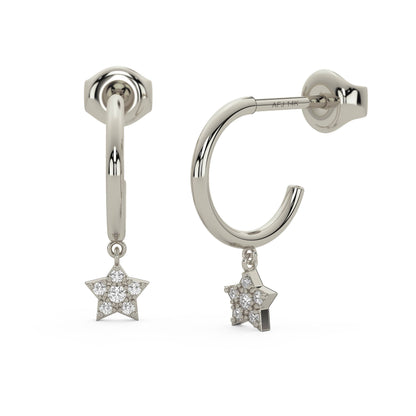 Star Diamond Dangle Hoop Earrings