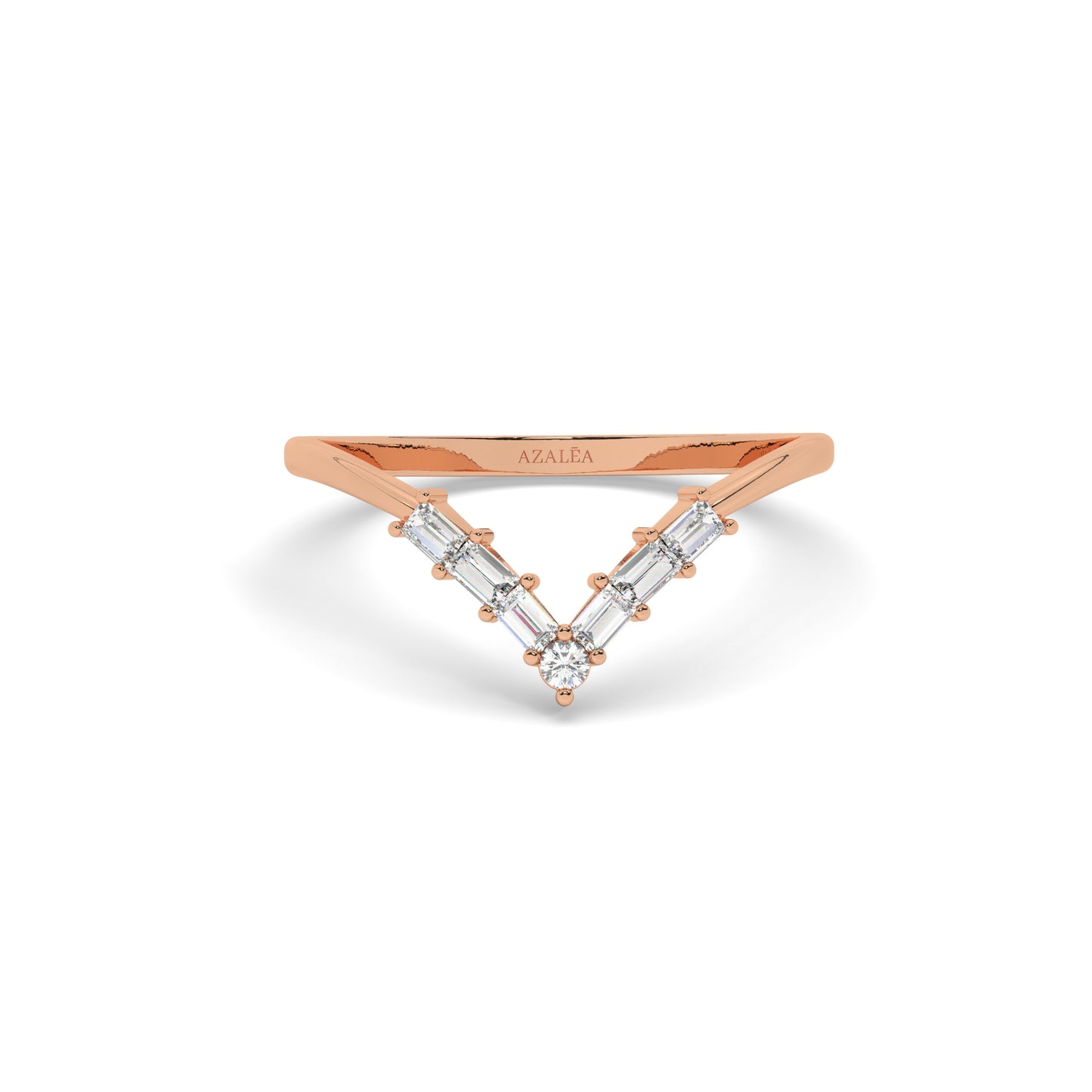 Gold Baguette Diamond Chevron Wedding Band
