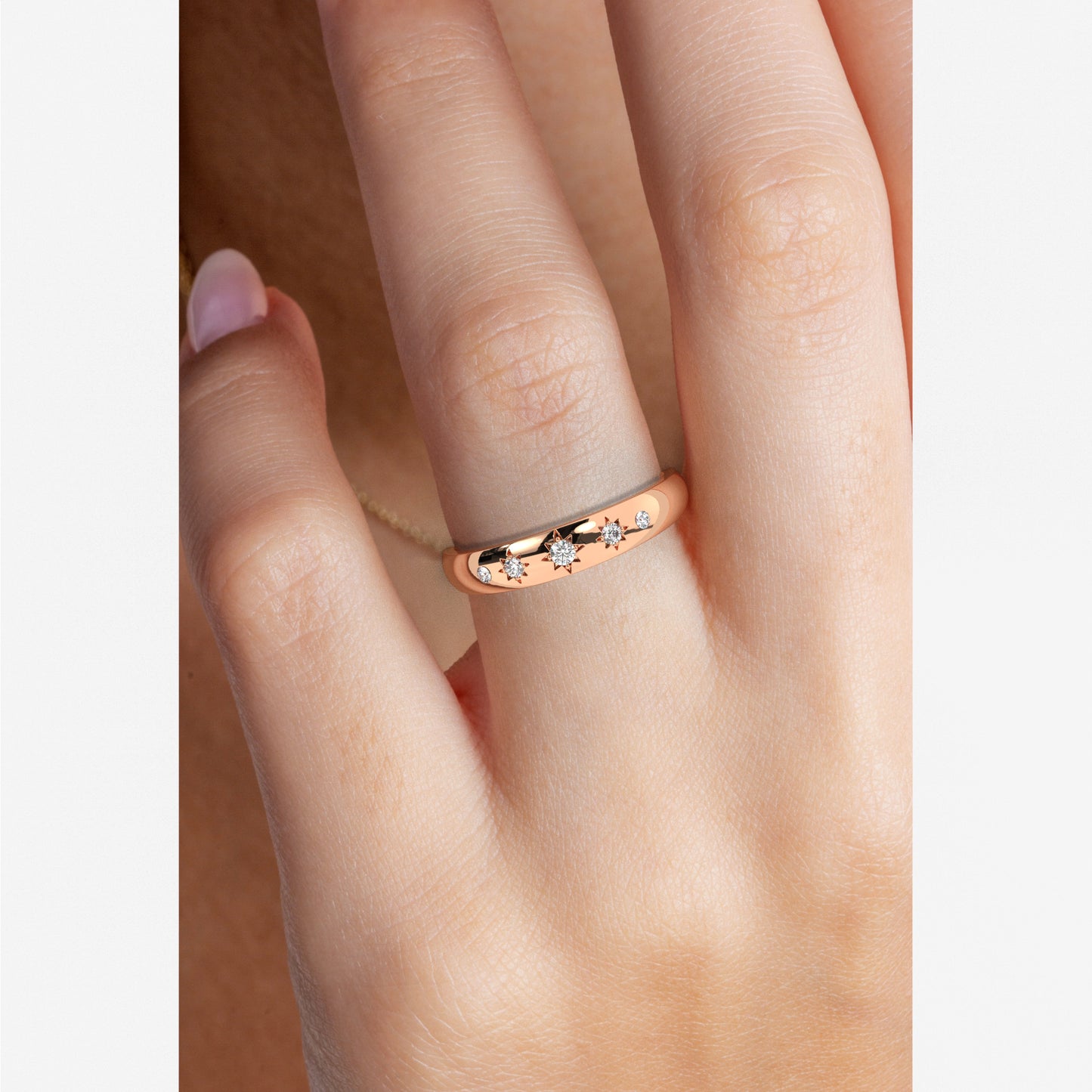 Engraved Star Diamond Stacking Ring