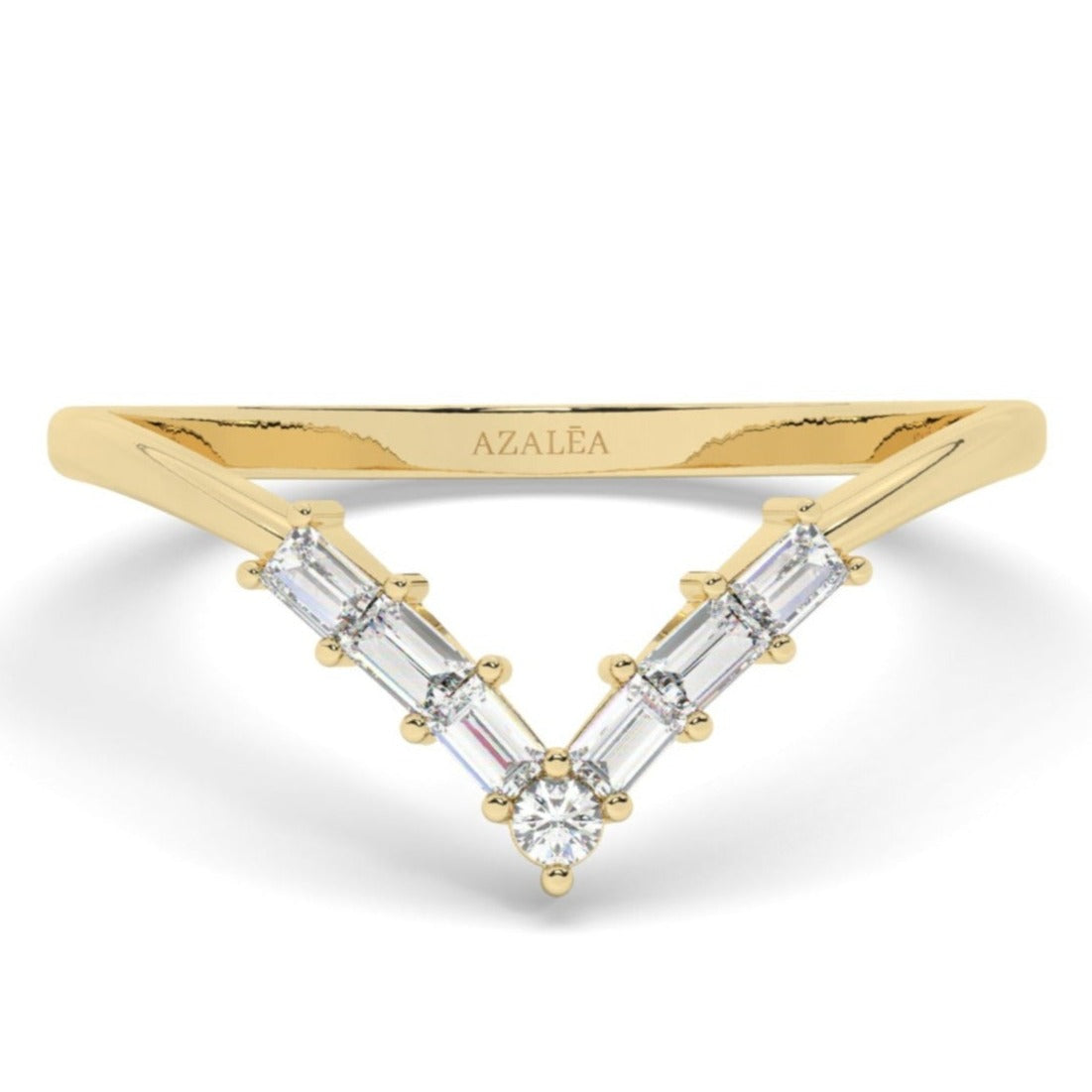 Gold Baguette Diamond Chevron Wedding Band