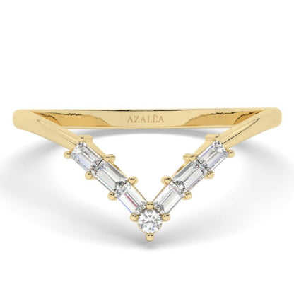 Gold Baguette Diamond Chevron Wedding Band