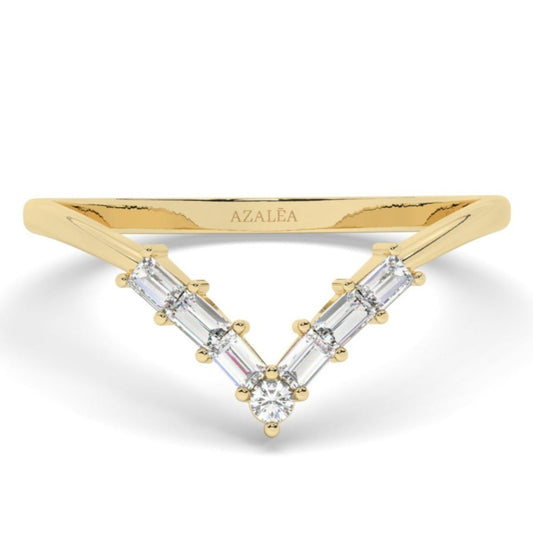 Gold Baguette Diamond Chevron Wedding Band