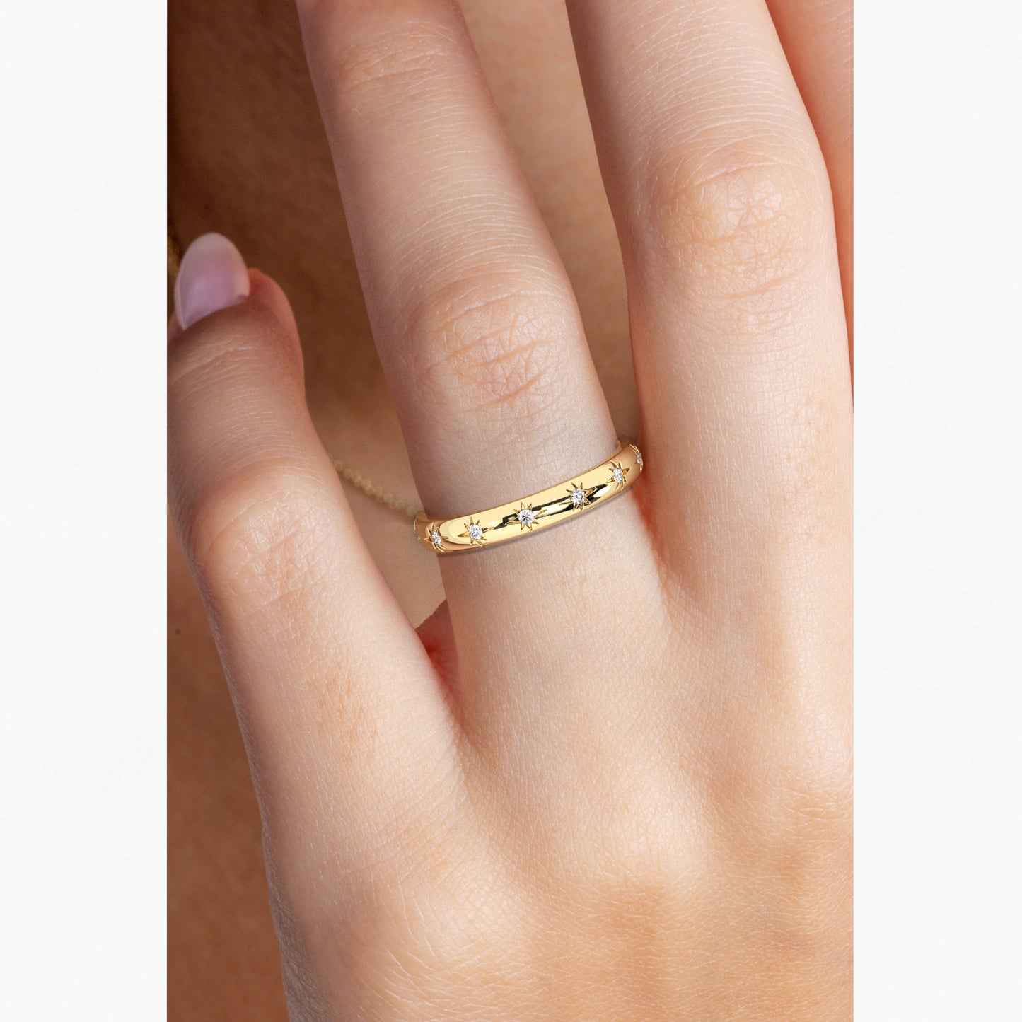 Engraved Star Diamond Stacking Ring