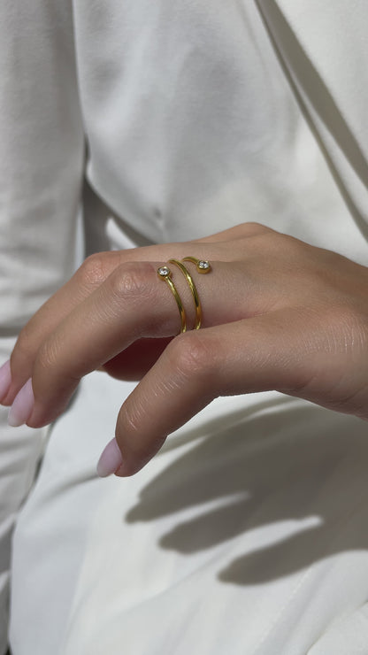 Gold Spiral Bezel Diamond Cuff Ring