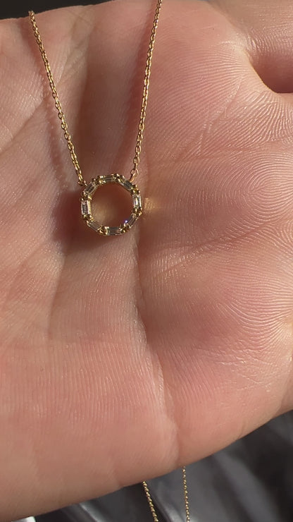 Diamond Baguette Halo Necklace