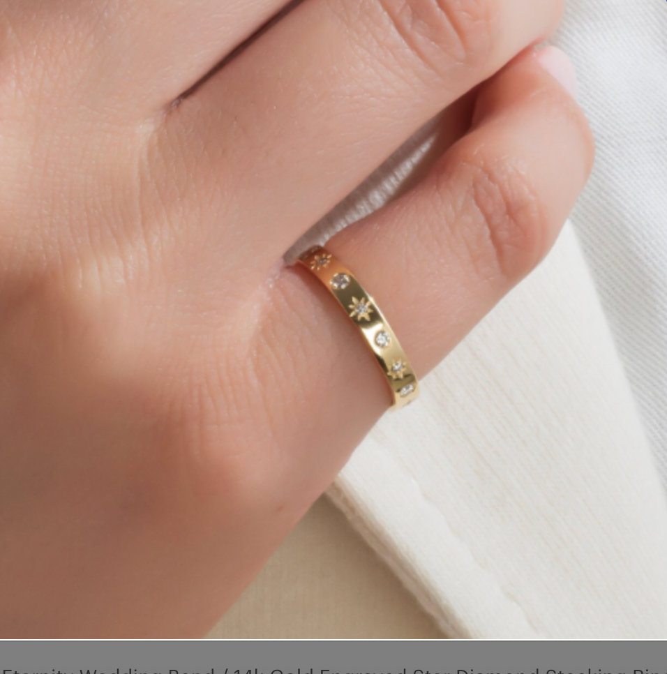 Engraved Star Accent Ring