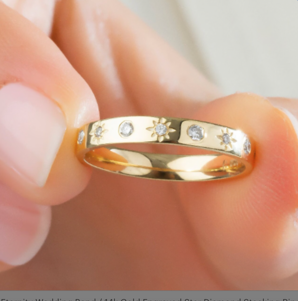 Engraved Star Accent Ring