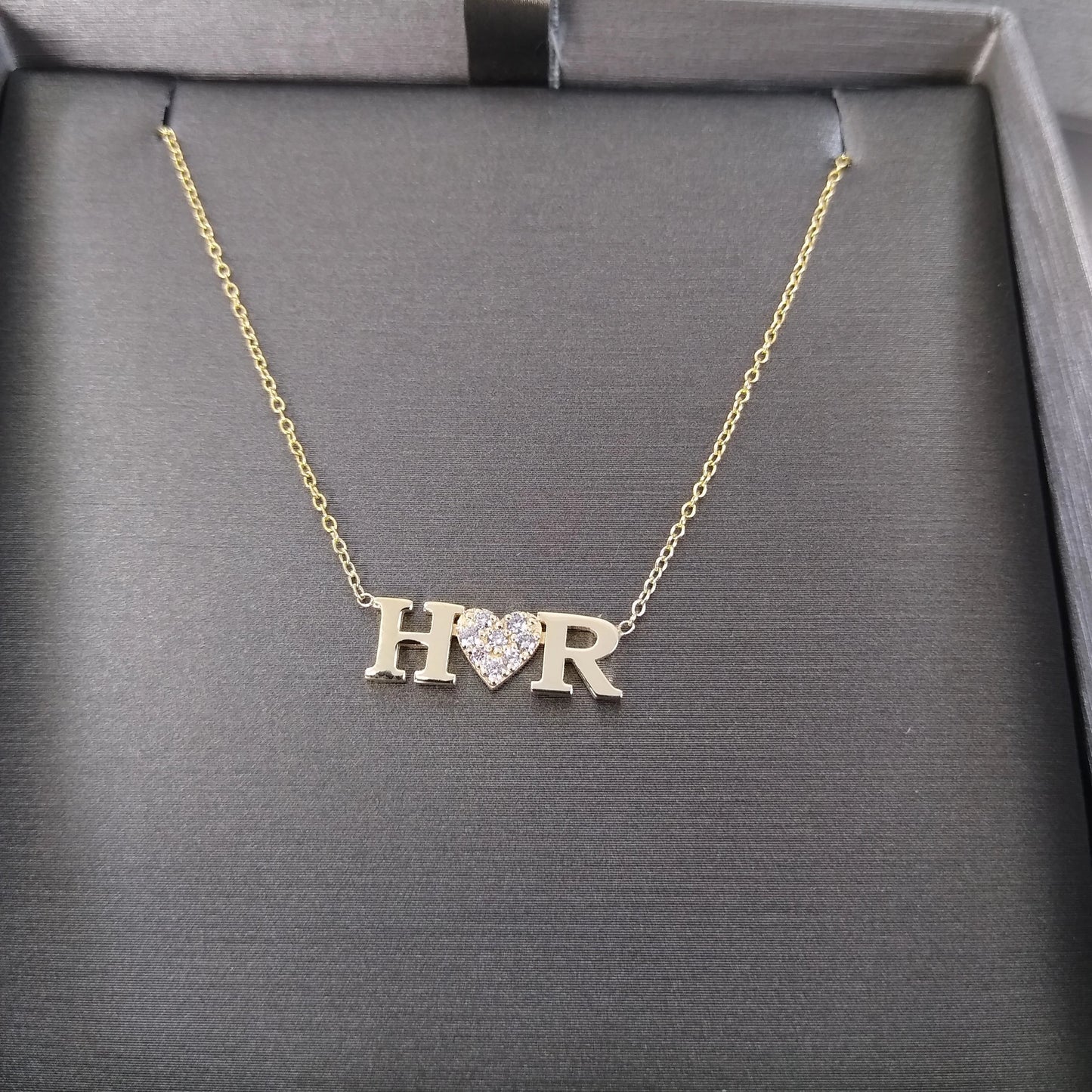 Diamond Double Letter Heart Necklace