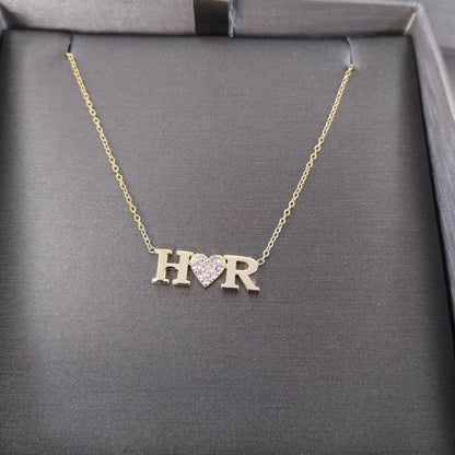 Diamond Double Letter Heart Necklace