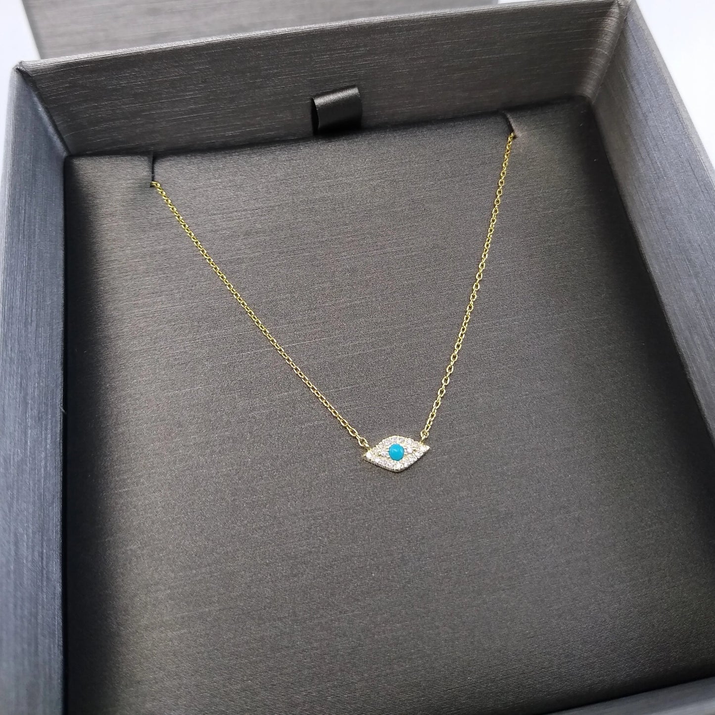 Gold Turquoise and Diamond Evil Eye Protection Necklace