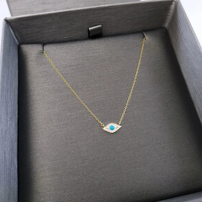 Gold Turquoise and Diamond Evil Eye Protection Necklace