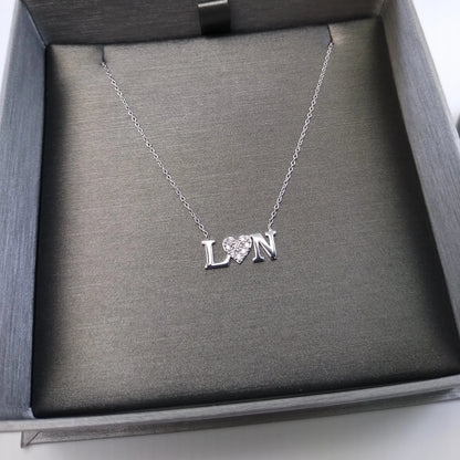 Diamond Double Letter Heart Necklace