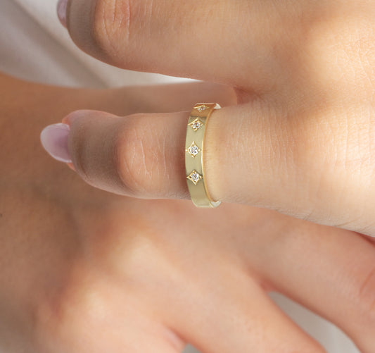 Gold Engraved Diamond Stacking Ring
