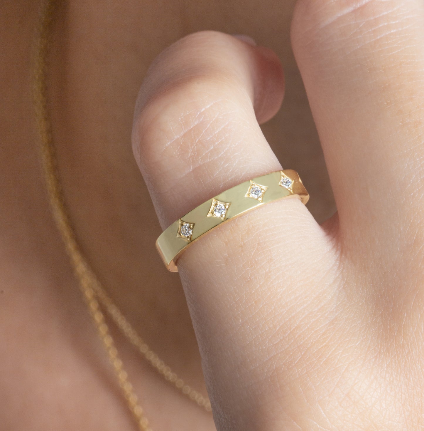 Gold Engraved Diamond Stacking Ring