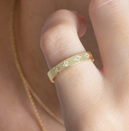 Gold Engraved Diamond Stacking Ring