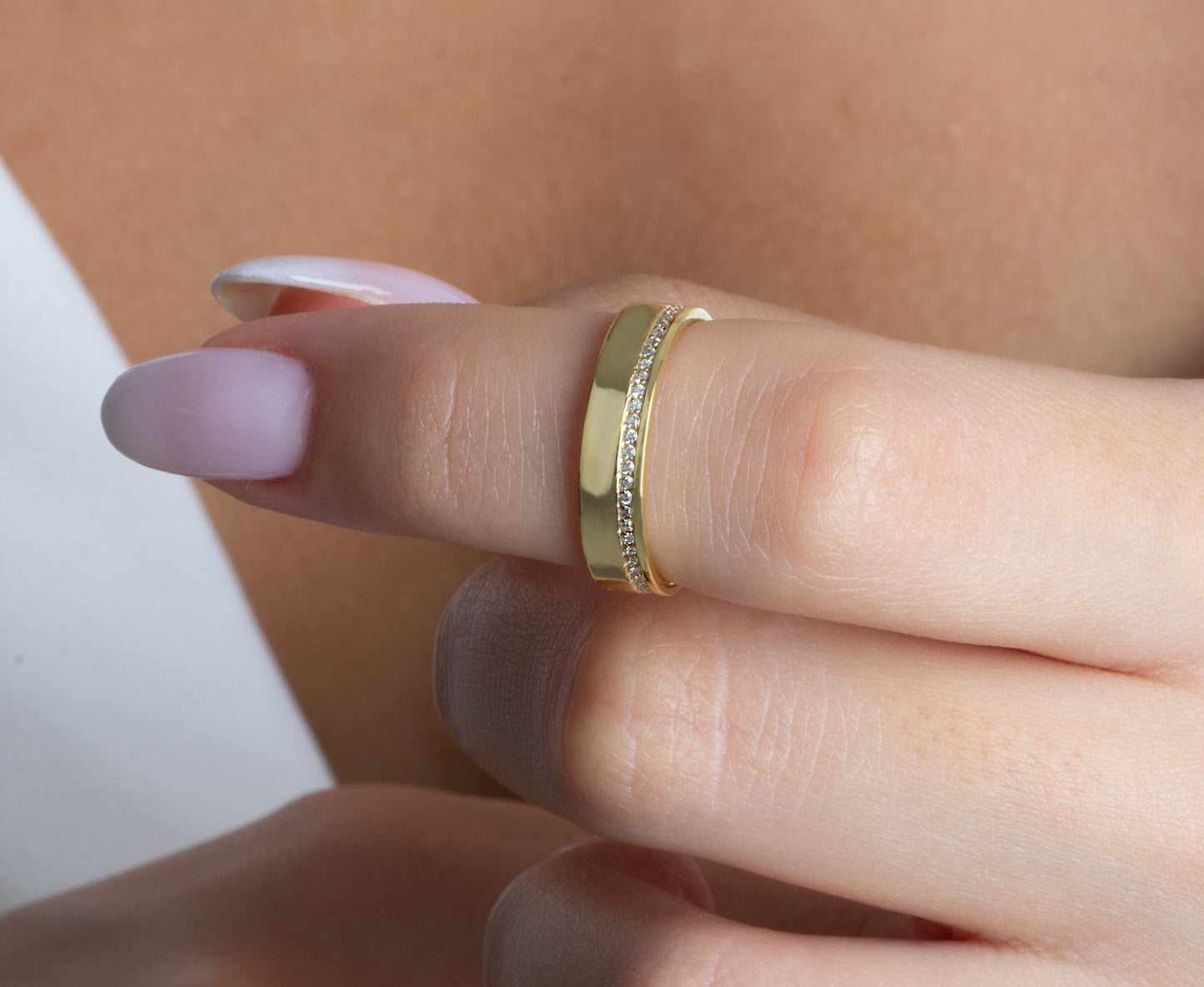 Thick Channel Set Diamond Wedding Ring