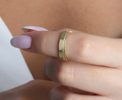 Thick Channel Set Diamond Wedding Ring