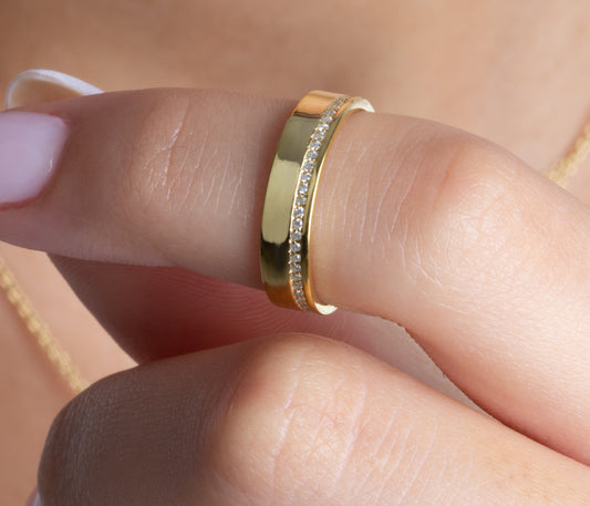 Thick Channel Set Diamond Wedding Ring