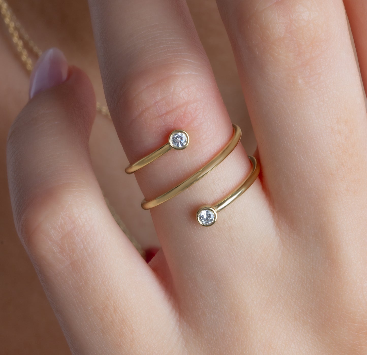 Gold Spiral Bezel Diamond Cuff Ring