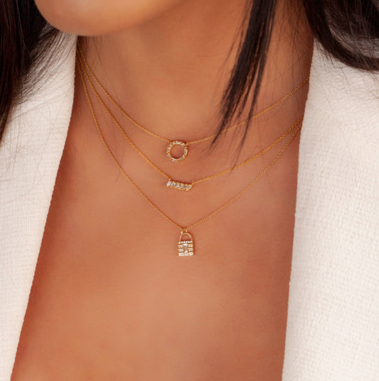 Diamond Baguette Halo Necklace