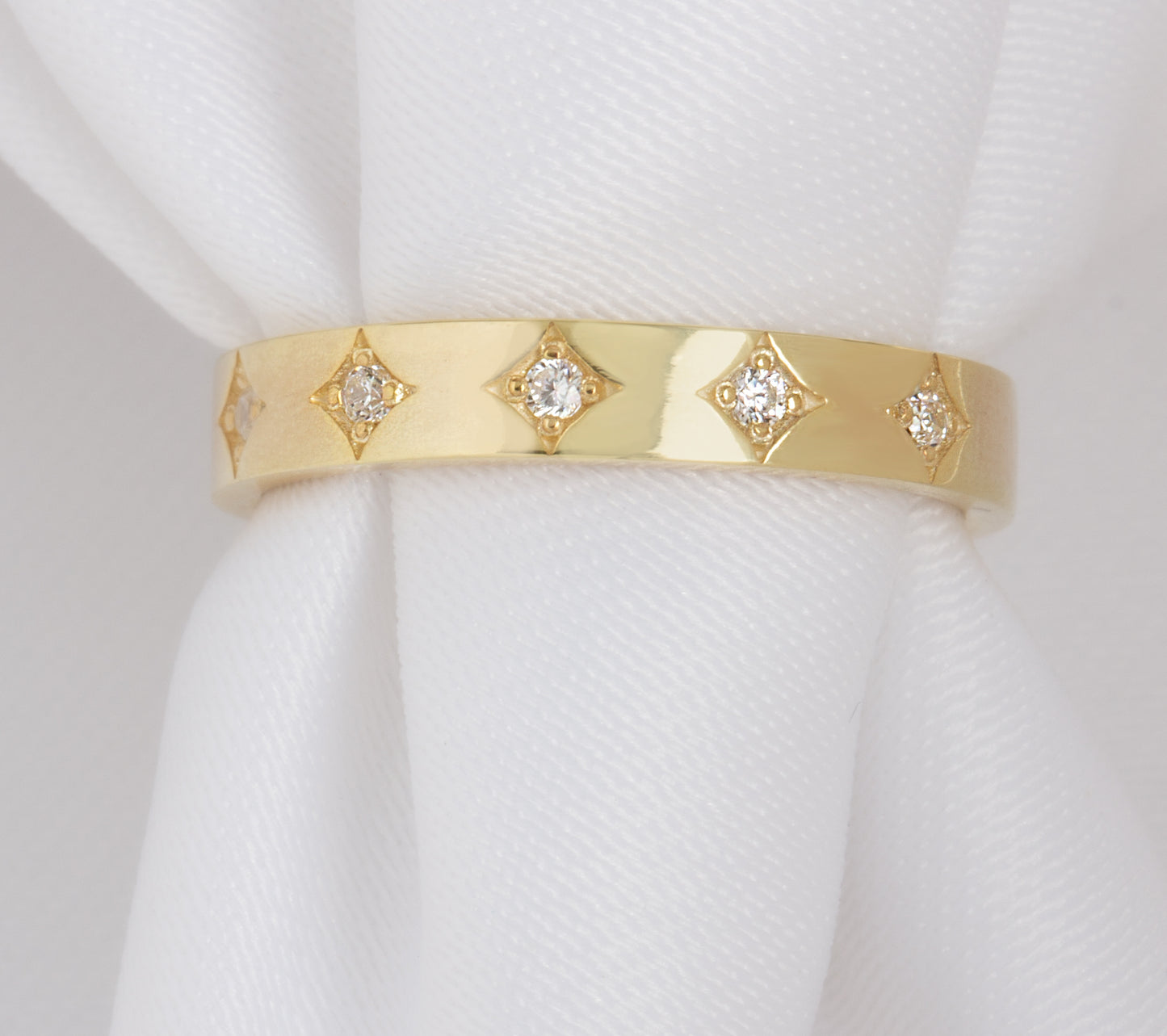 Gold Engraved Diamond Stacking Ring