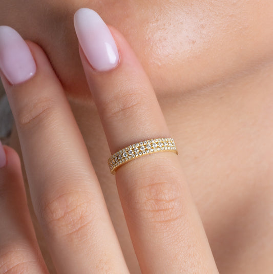 3 Row Halfway Diamond Wedding Ring