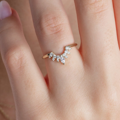 Curved Diamond Chevron Wedding Band
