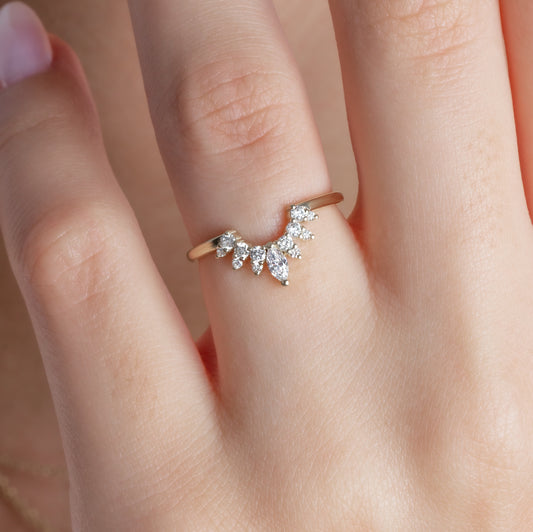 Curved Diamond Chevron Wedding Band