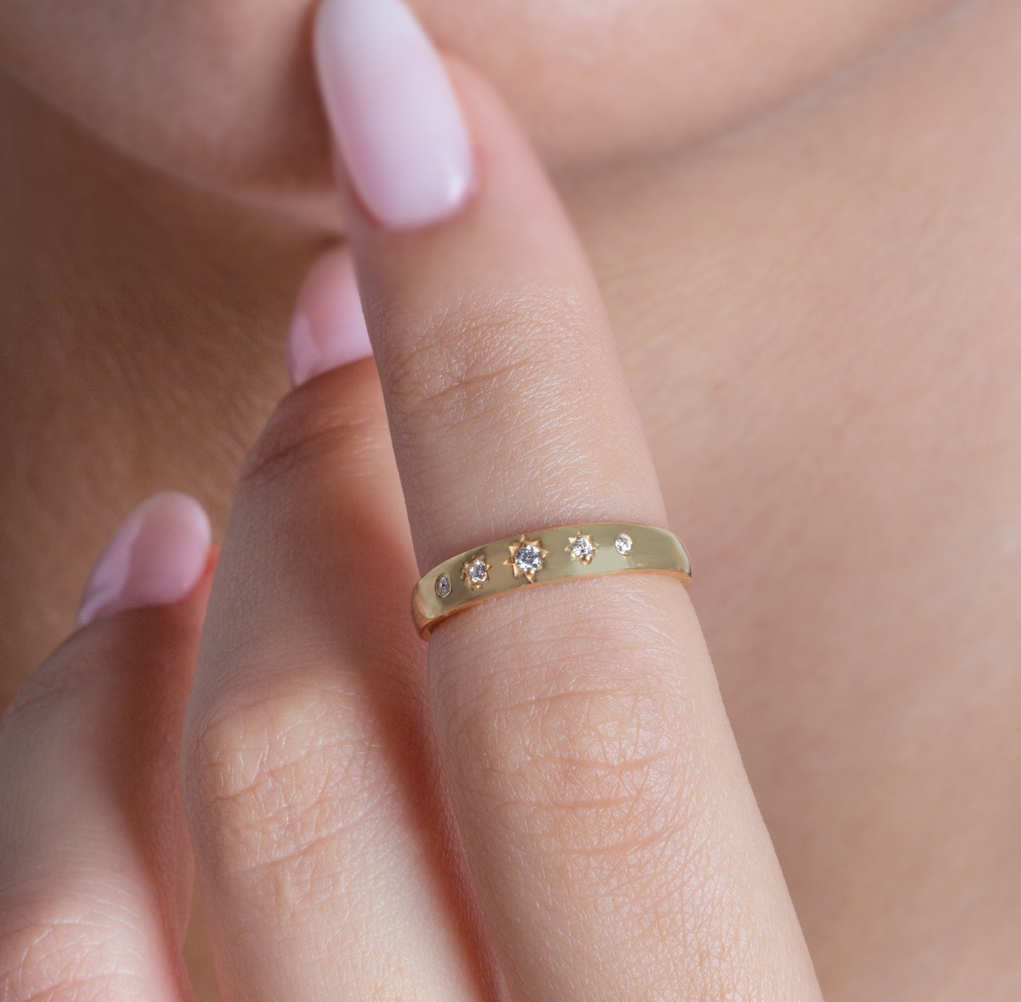 Engraved Star Diamond Stacking Ring