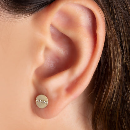 Diamond Bar Disc Stud Earrings