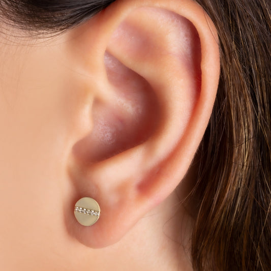 Diamond Bar Disc Stud Earrings