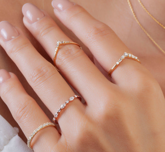 Gold Marquise and Round Diamond Wedding Ring